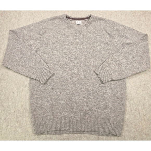ACW 85 Authentic Casual Wear v Neck Sweater 100% Lambswool Tan White Size Large - Picture 1 of 10